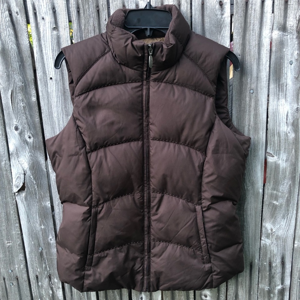 Eddie Bauer Women's Size S Brown Full Zip Quilted Premium Goose Down Puffer Vest